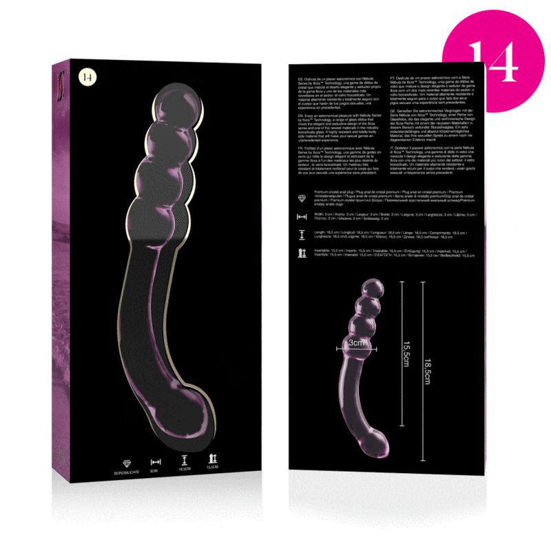 NEBULA SERIES BY IBIZA - MODÈLE 14 GODE EN VERRE BOROSILICATE ROSE 18.5 CM -O- 3 CM NEBULA SERIES BY IBIZA