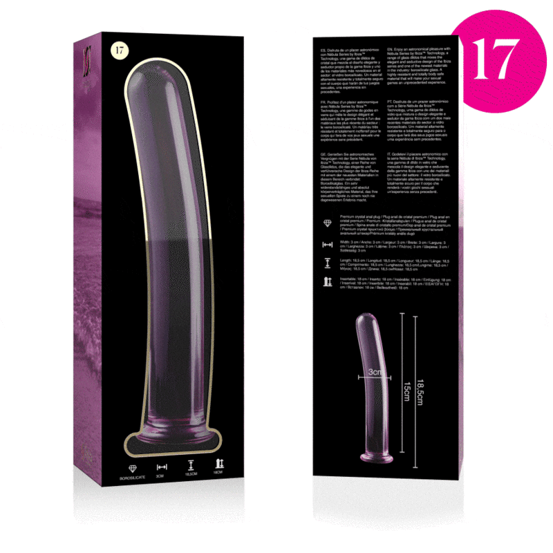 NEBULA SERIES BY IBIZA - MODÈLE 17 GODE EN VERRE BOROSILICATE ROSE 18.5 CM -O- 3 CM NEBULA SERIES BY IBIZA