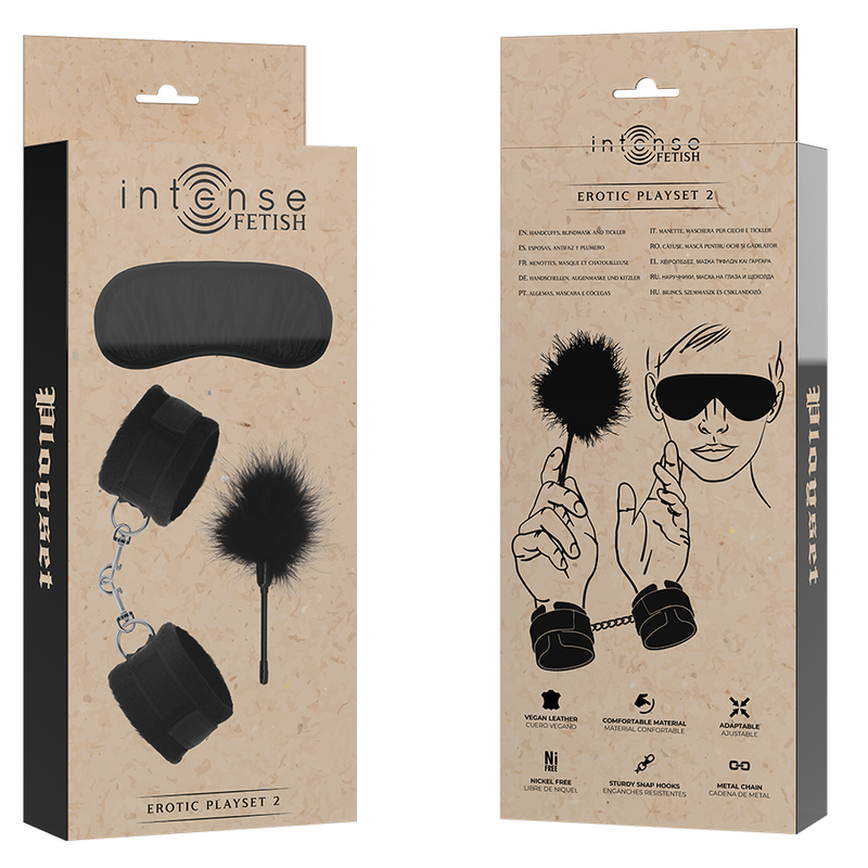 INTENSE - FETISH PLAYSET ÉROTIQUE 2 AVEC MENOTTES, MASQUE AVEUGLE ET TICKLER INTENSE FETISH