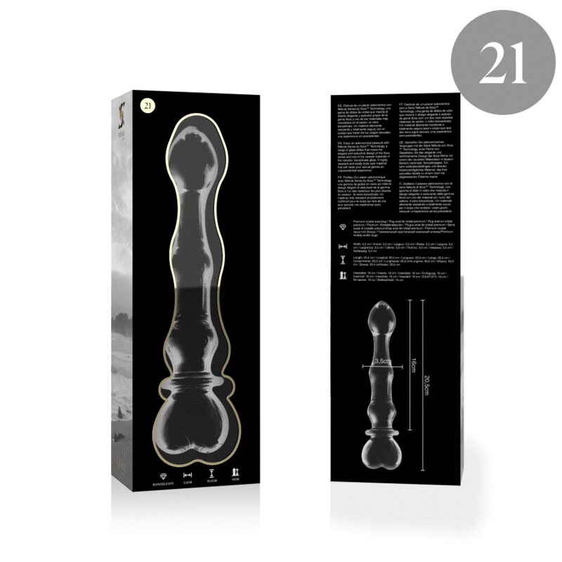 NEBULA SERIES BY IBIZA - MODÈLE 21 GODE EN VERRE BOROSILICATE CLAIR 20.5 CM -O- 3.5 CM NEBULA SERIES BY IBIZA