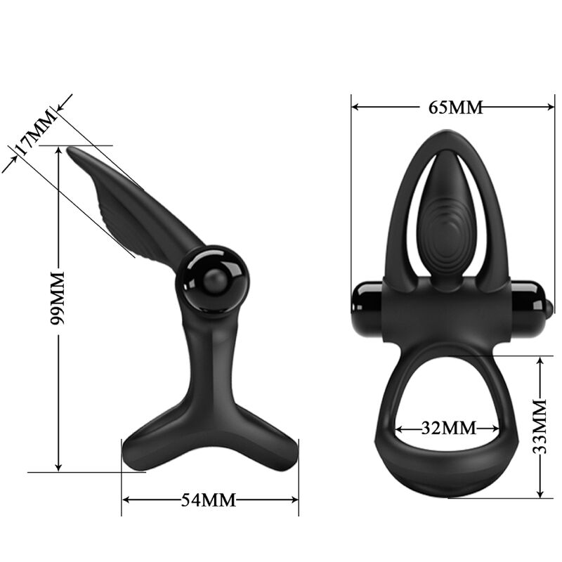 PRETTY LOVE - ANNEAU VIBRANT 10 VIBRATIONS SILICONE NOIR PRETTY LOVE MALE