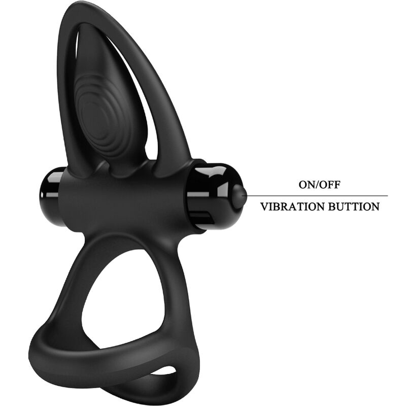 PRETTY LOVE - ANNEAU VIBRANT 10 VIBRATIONS SILICONE NOIR PRETTY LOVE MALE