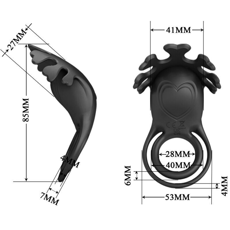 PRETTY LOVE - ANNEAU VIBRATEUR RUBEN 7 VIBRATIONS SILICONE NOIR PRETTY LOVE MALE