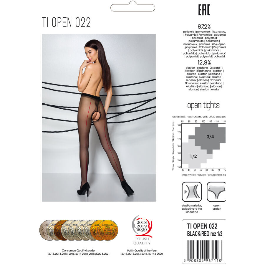 PASSION - TIOPEN 022 COLLANTS NOIR/ROUGE 1/2 20 DEN PASSION WOMAN GARTER & STOCK