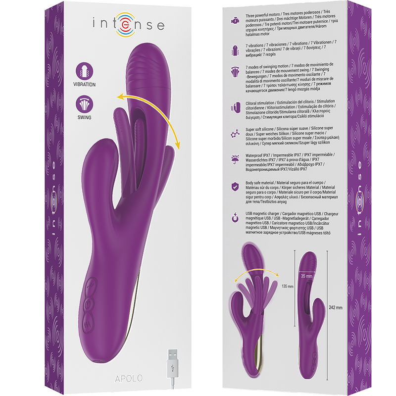 INTENSE - APOLO VIBRATEUR MULTIFONCTION RECHARGEABLE 7 VIBRATIONS AVEC LANGUE OSCILLANTE VIOLET INTENSE FUN TOYS
