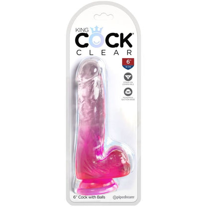 KING COCK - CLEAR PÉNIS RÉALISTE AVEC BOULES 13.5 CM ROSE KING COCK