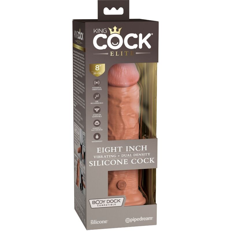 KING COCK - ELITE GODE RÉALISTE VIBRANT & SILICONE 20.3 CM CARAMEL KING COCK