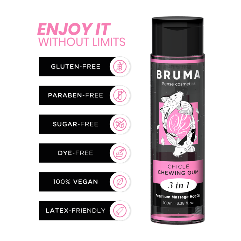 BRUMA - HUILE DE MASSAGE PREMIUM EFFET CHALEUR SAVEUR GOMME 3 EN 1 - 100 ML BRUMA