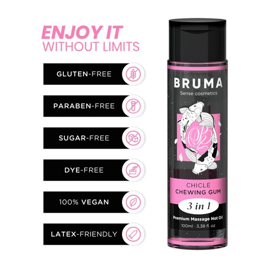 BRUMA - HUILE DE MASSAGE PREMIUM EFFET CHALEUR SAVEUR GOMME 3 EN 1 - 100 ML BRUMA