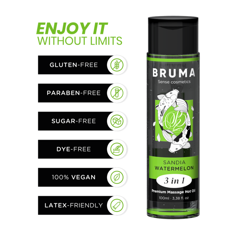 BRUMA - HUILE DE MASSAGE PREMIUM EFFET CHALEUR SAVEUR DE PASTÈQUE 3 EN 1 - 100 ML BRUMA