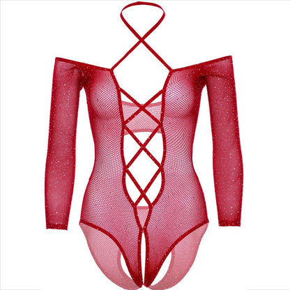 LEG AVENUE - CORPS CROTHLESS AVEC ROUGE BRILLANT LEG AVENUE BODYSTOCKINGS