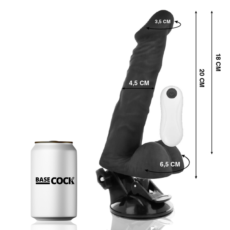 BASECOCK - VIBRATEUR ARTICULABLE TÉLÉCOMMANDE NOIR 20 CM -O- 4.5 CM BASECOCK