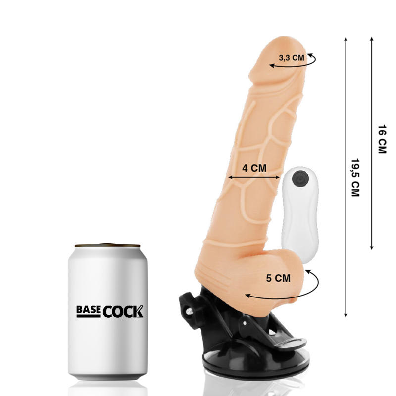 BASECOCK - VIBRATEUR RÉALISTE TÉLÉCOMMANDE NATUREL AVEC TESTICULES19.5 CM -O- 4 CM BASECOCK