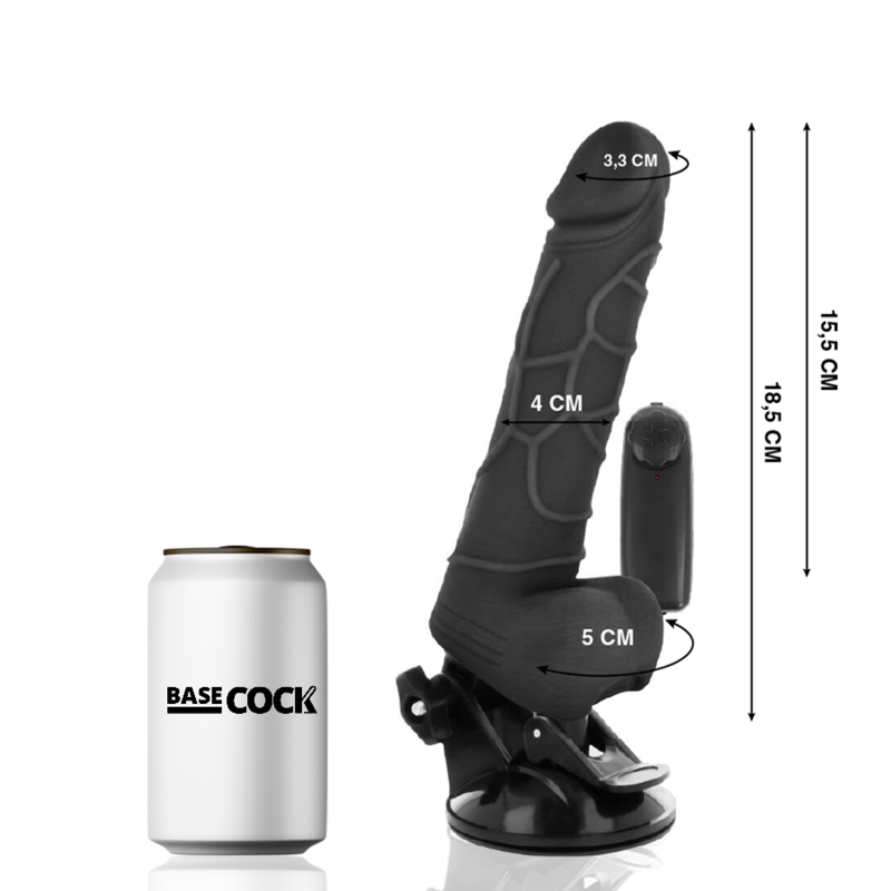 BASECOCK - VIBRATEUR RÉALISTE TÉLÉCOMMANDE NOIR 18.5 CM -O- 4CM BASECOCK