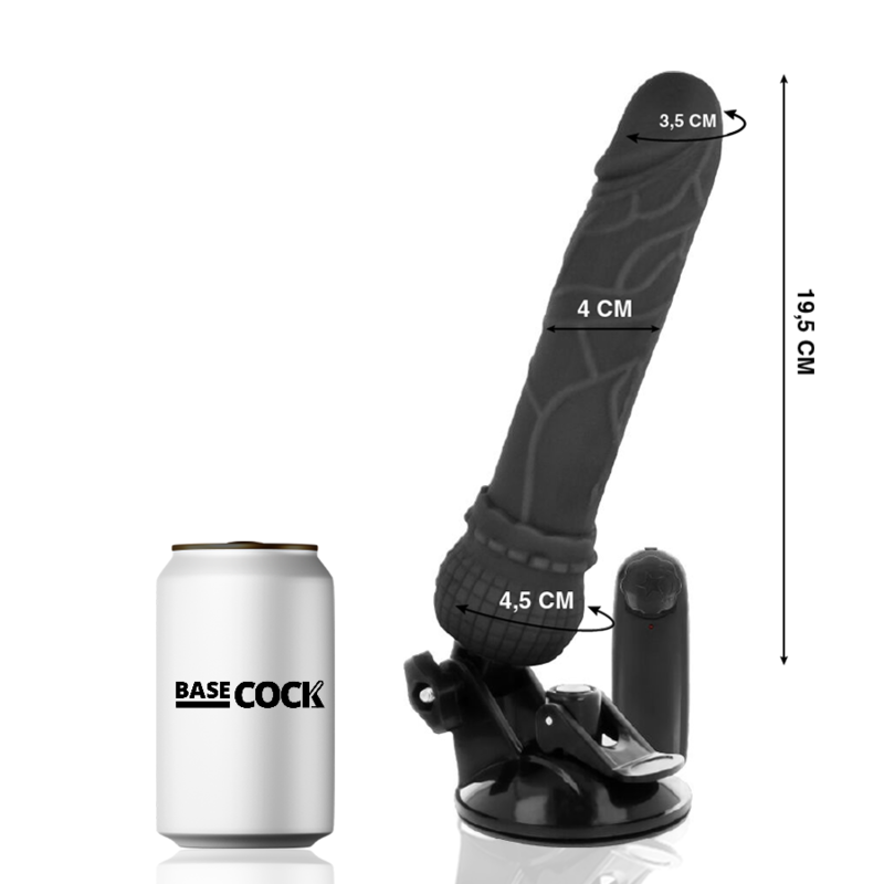 BASECOCK - VIBRATEUR RÉALISTE TÉLÉCOMMANDE NOIR 19.5 CM -O- 4 CM BASECOCK