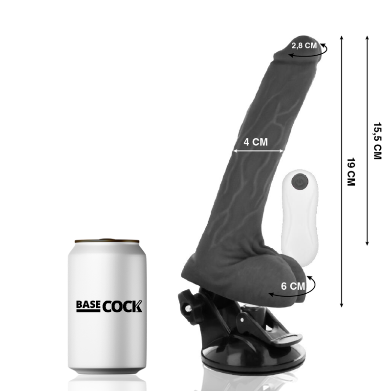BASECOCK - VIBRATEUR RÉALISTE TÉLÉCOMMANDE NOIR 19 CM -O- 4 CM BASECOCK