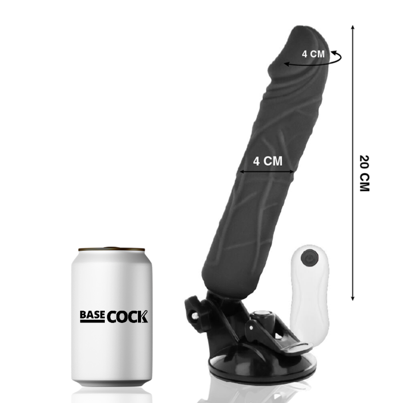 BASECOCK - VIBRATEUR RÉALISTE TÉLÉCOMMANDE NOIR 20 CM -O- 4 CM BASECOCK
