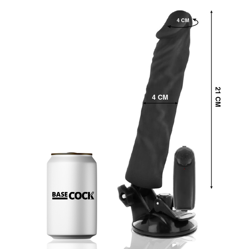 BASECOCK - VIBRATEUR RÉALISTE TÉLÉCOMMANDE NOIR 21 CM -O- 4 CM BASECOCK