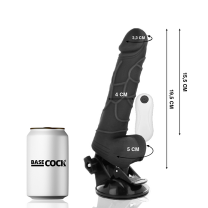 BASECOCK - VIBRATEUR RÉALISTE TÉLÉCOMMANDE NOIR AVEC TESTICULES 19.5 CM -O- 4 CM BASECOCK