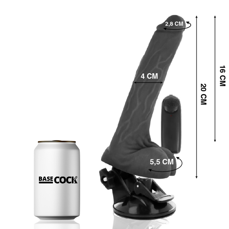 BASECOCK - VIBRATEUR RÉALISTE NOIR TÉLÉCOMMANDE AVEC TESTICULES 20 CM -O- 4 CM BASECOCK