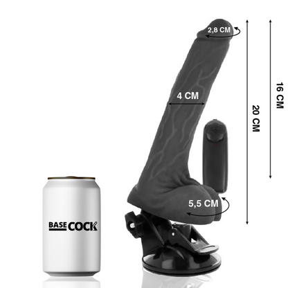 BASECOCK - VIBRATEUR RÉALISTE NOIR TÉLÉCOMMANDE AVEC TESTICULES 20 CM -O- 4 CM BASECOCK