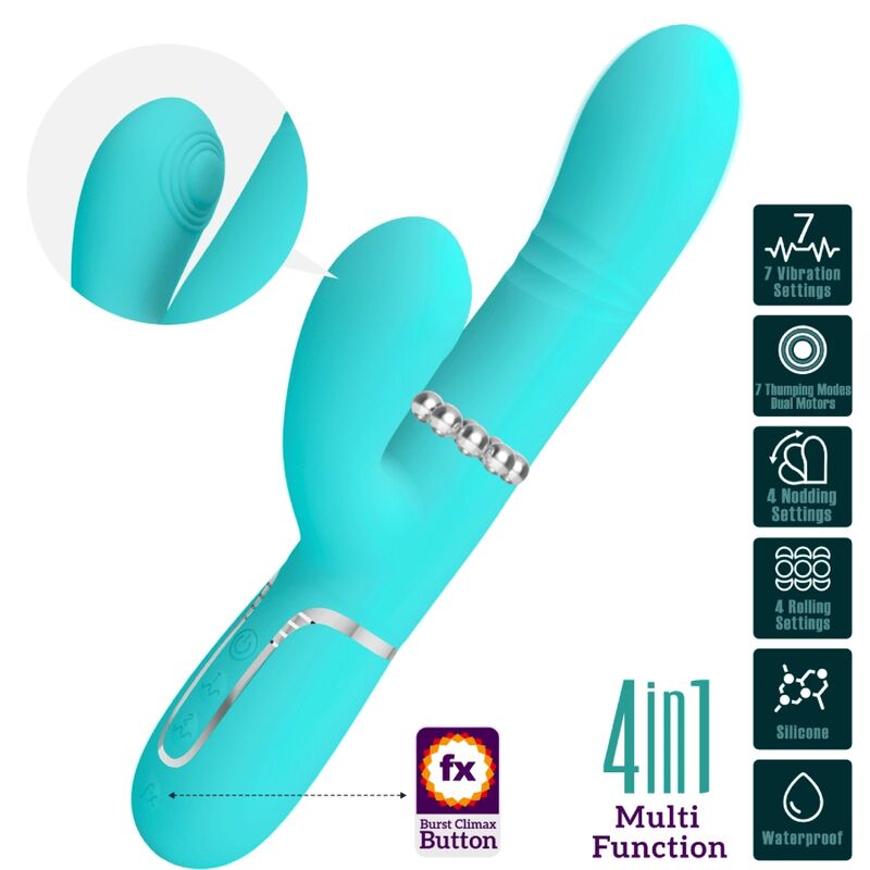PRETTY LOVE - VIBRATEUR MULTIFONCTION G-SPOT VERT AQUA PRETTY LOVE PARTY UP