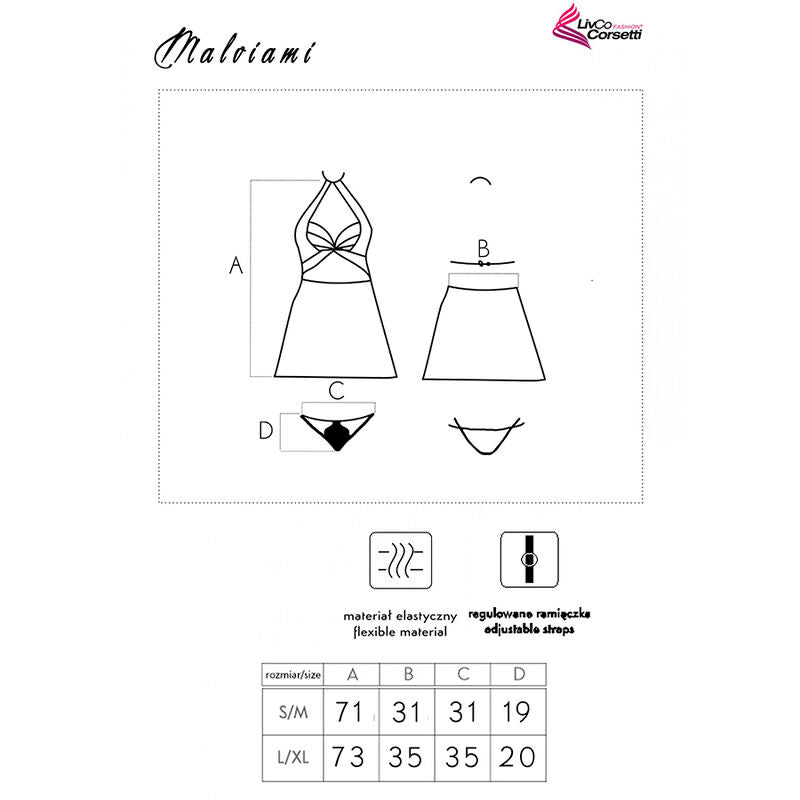 LIVCO CORSETTI FASHION - MALVIAMI LC 90625 CHEMISE + CULOTTE NOIR L/XL LIVCO CORSETTI SETS