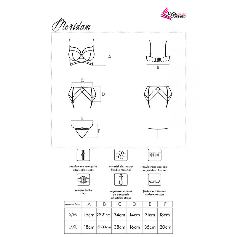 LIVCO CORSETTI FASHION - MORIDAM LC 90552 SOUTIEN-GORGE + JARRETIÈRE + CULOTTE NÉGRO L/XL LIVCO CORSETTI SETS