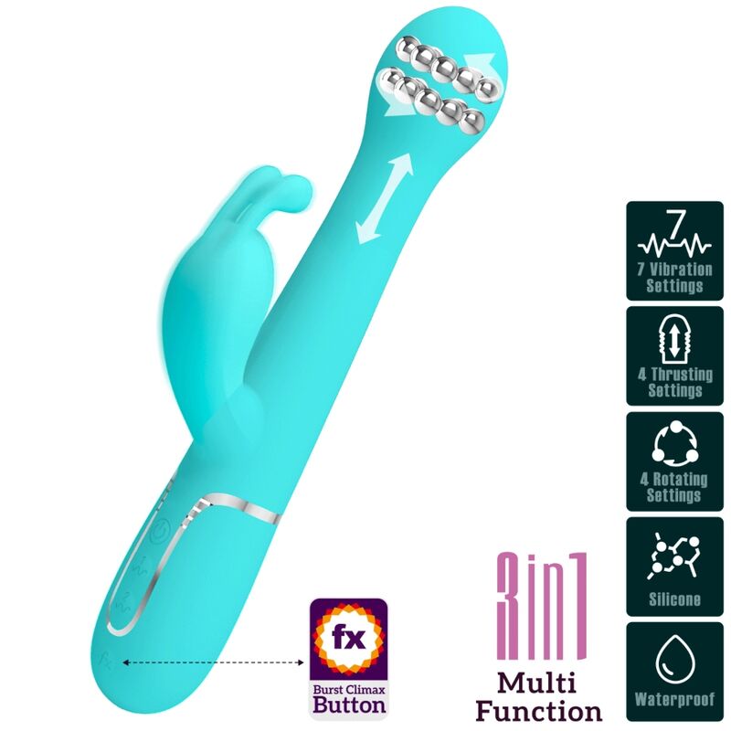 PRETTY LOVE - VIBRATEUR DEJON RABBIT 3 EN 1 MULTIFONCTION VERT AQUA PRETTY LOVE FLIRTATION