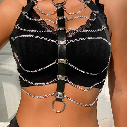 SUBBLIME - HARNAIS POITRINE CHAÎNE S EN CUIR NOIR TAILLE UNIQUE SUBBLIME FETISH