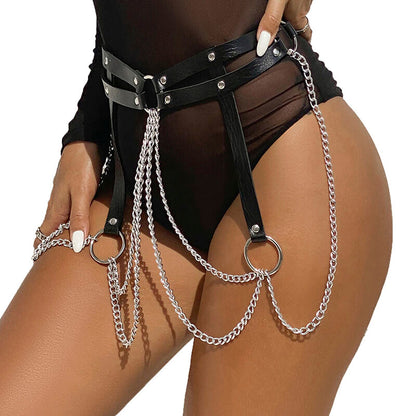 SUBBLIME - CHAINE BAGUE CUIR CEINTURE NOIR TAILLE UNIQUE SUBBLIME FETISH