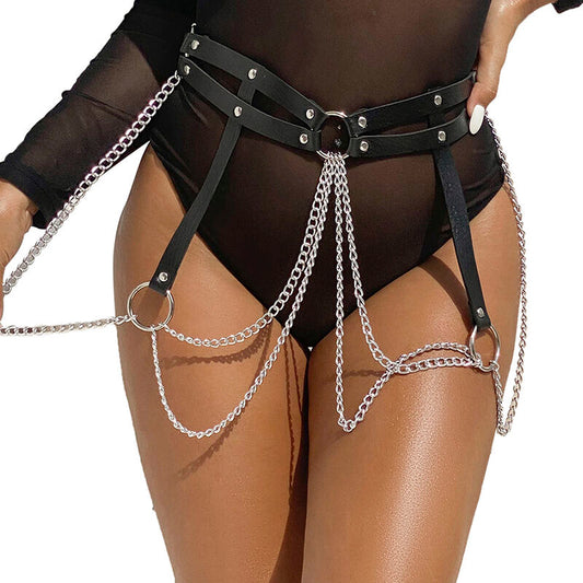 SUBBLIME - CHAINE BAGUE CUIR CEINTURE NOIR TAILLE UNIQUE SUBBLIME FETISH