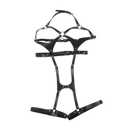 SUBBLIME - HARNAIS COMPLET AVEC BOUCLES EN CUIR NOIR TAILLE UNIQUE SUBBLIME FETISH