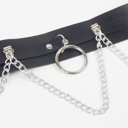 SUBBLIME - HARNAIS CEINTURE ET JARRETIÈRES AVEC ANNEAUX ET CHAÎNE DÉTAIL TAILLE UNIQUE SUBBLIME FETISH