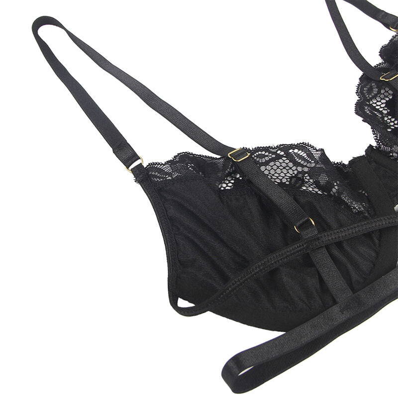 SUBBLIME - ENSEMBLE 3 PIÈCES SOUTIEN-GORGE + STRING + JARRETIÈRE DENTELLE NOIR S/M SUBBLIME SETS