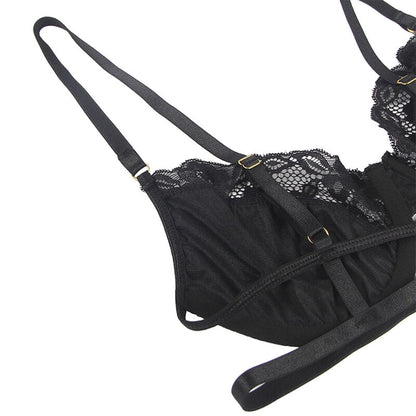 SUBBLIME - LOT 3 PIÈCES SOUTIEN-GORGE + STRING + JARRETIÈRE DENTELLE NOIR L/XL SUBBLIME SETS