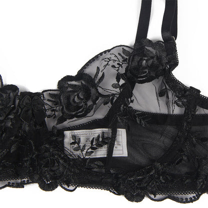 SUBBLIME - ENSEMBLE 3 PIÈCES SOUTIEN-GORGE + STRING + JARRETIÈRE IMPRIMÉ FLORAL NOIR S/M SUBBLIME SETS