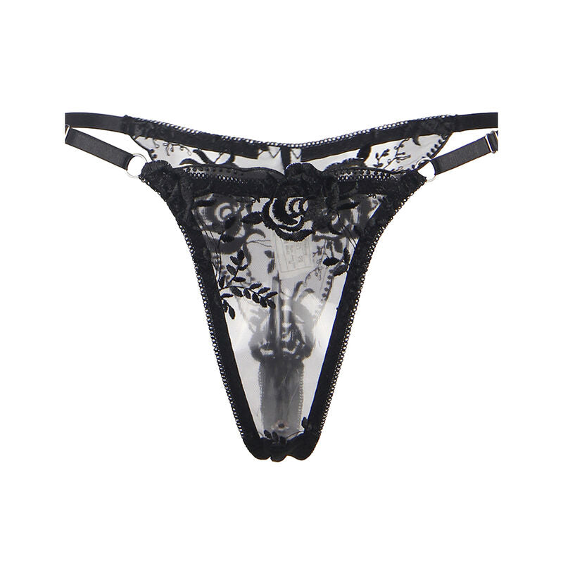 SUBBLIME - ENSEMBLE 3 PIÈCES SOUTIEN-GORGE + STRING + JARRETIÈRE IMPRIMÉ FLORAL NOIR S/M SUBBLIME SETS