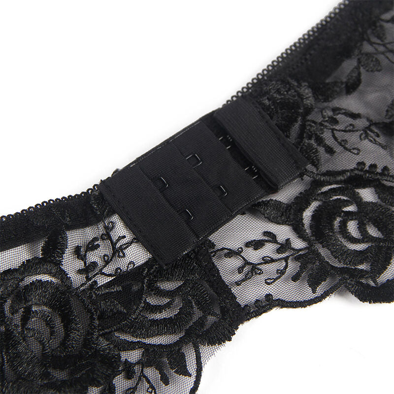 SUBBLIME - LOT 3 PIÈCES SOUTIEN-GORGE + STRING + JARRETIÈRE IMPRIMÉ FLORAL NOIR L/XL SUBBLIME SETS
