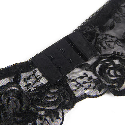 SUBBLIME - LOT 3 PIÈCES SOUTIEN-GORGE + STRING + JARRETIÈRE IMPRIMÉ FLORAL NOIR L/XL SUBBLIME SETS