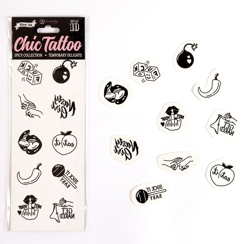 SECRET PLAY - LOT DE 10 TATOUAGES TEMPORAIRES SPICY COLLECTION SECRETPLAY