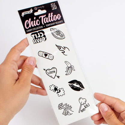 SECRET PLAY - ENSEMBLE DE 10 TATOUAGES TEMPORAIRES CANDY COLLECTION SECRETPLAY