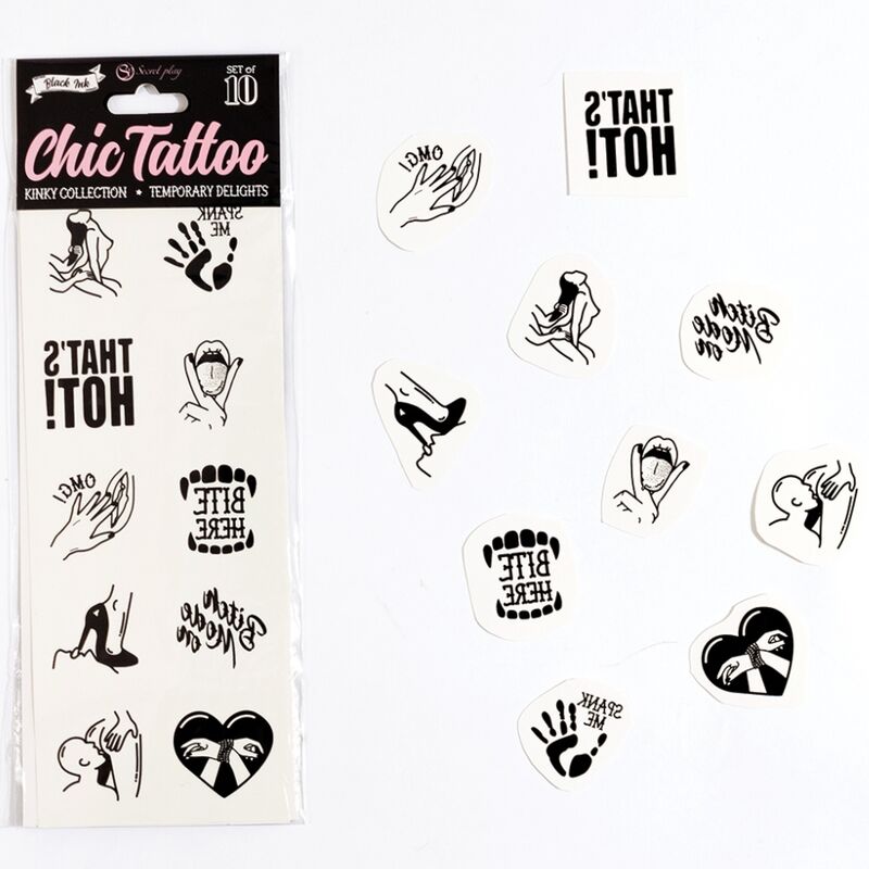 SECRET PLAY - ENSEMBLE DE 10 TATOUAGES TEMPORAIRES KINKY COLLECTION SECRETPLAY