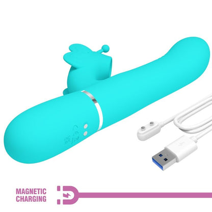 PRETTY LOVE - VIBRATEUR MULTIFONCTION LAPIN 4 EN 1 PAPILLON AQUA VERT PRETTY LOVE FLIRTATION