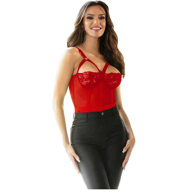 SUBBLIME - TEDDY AVEC JARRETIÈRE DÉTAIL POITRINE ROUGE L/XL SUBBLIME BODIES
