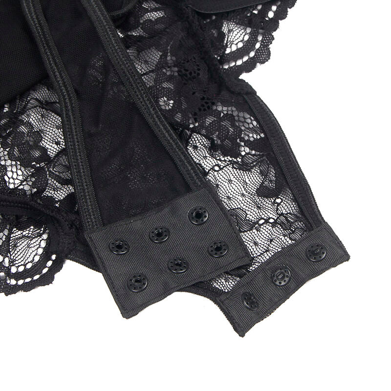 SUBBLIME - TEDDY AVEC JARRETIÈRE AVEC DÉTAIL DENTELLE ET BANDES NOIR S/M SUBBLIME BODIES