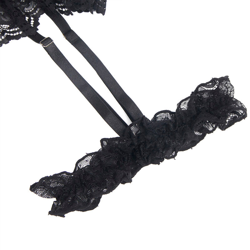 SUBBLIME - TEDDY AVEC JARRETIÈRE AVEC DÉTAIL DENTELLE ET BANDES NOIR S/M SUBBLIME BODIES