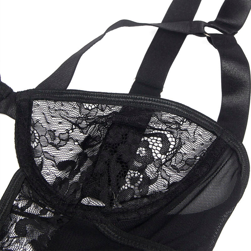 SUBBLIME - TEDDY AVEC JARRETIÈRE AVEC DÉTAIL DENTELLE ET BANDES NOIR S/M SUBBLIME BODIES