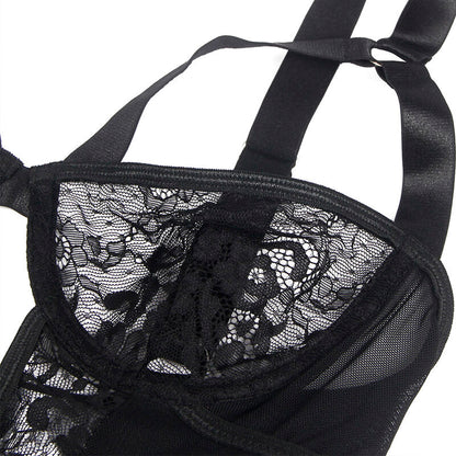 SUBBLIME - TEDDY AVEC JARRETIÈRE AVEC DÉTAIL DENTELLE ET BANDES NOIR S/M SUBBLIME BODIES