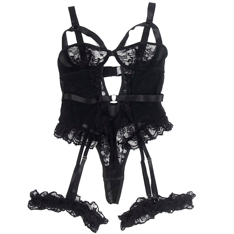 SUBBLIME - TEDDY AVEC JARRETIÈRE AVEC DÉTAIL DENTELLE ET BANDES NOIR S/M SUBBLIME BODIES